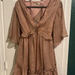 Flowy Midi Dress in Dusty Rose with Ruffle Detail